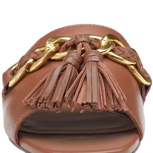 NEW JOHNSTON AND MURPHY Leather Lilly Chain Slide Sandals cognac for women - Picture 4 of 7